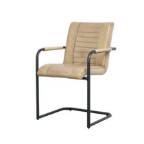 Freischwinger_Leder_ect_Büffelleder_Stuhl_Metall_Gestell_Mit_Armlehne_Beige_Industrie_Design_Esszimmer_Sale_Kauf